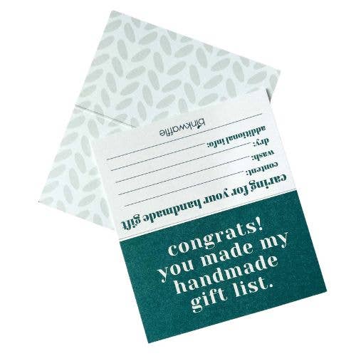 binkwaffle "Congrats! You Made My Gift List!"  Care Instruction Cards Paper products