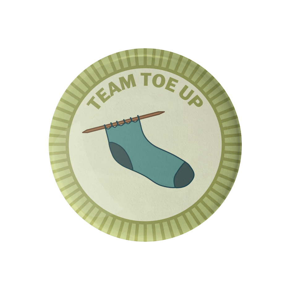 Camp Stitchwood Team Toe Up Merit Badge Pin