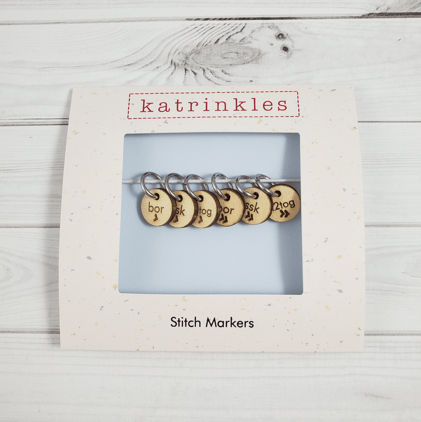 Katrinkles Ring Style - Card of 6 - $15 Sock Instruction Stitch Marker Set Stitch markers