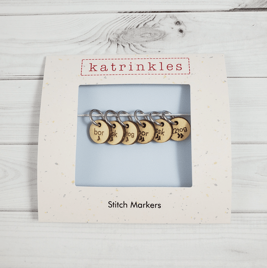 Katrinkles Ring Style - Card of 6 - $15 Sock Instruction Stitch Marker Set Stitch markers