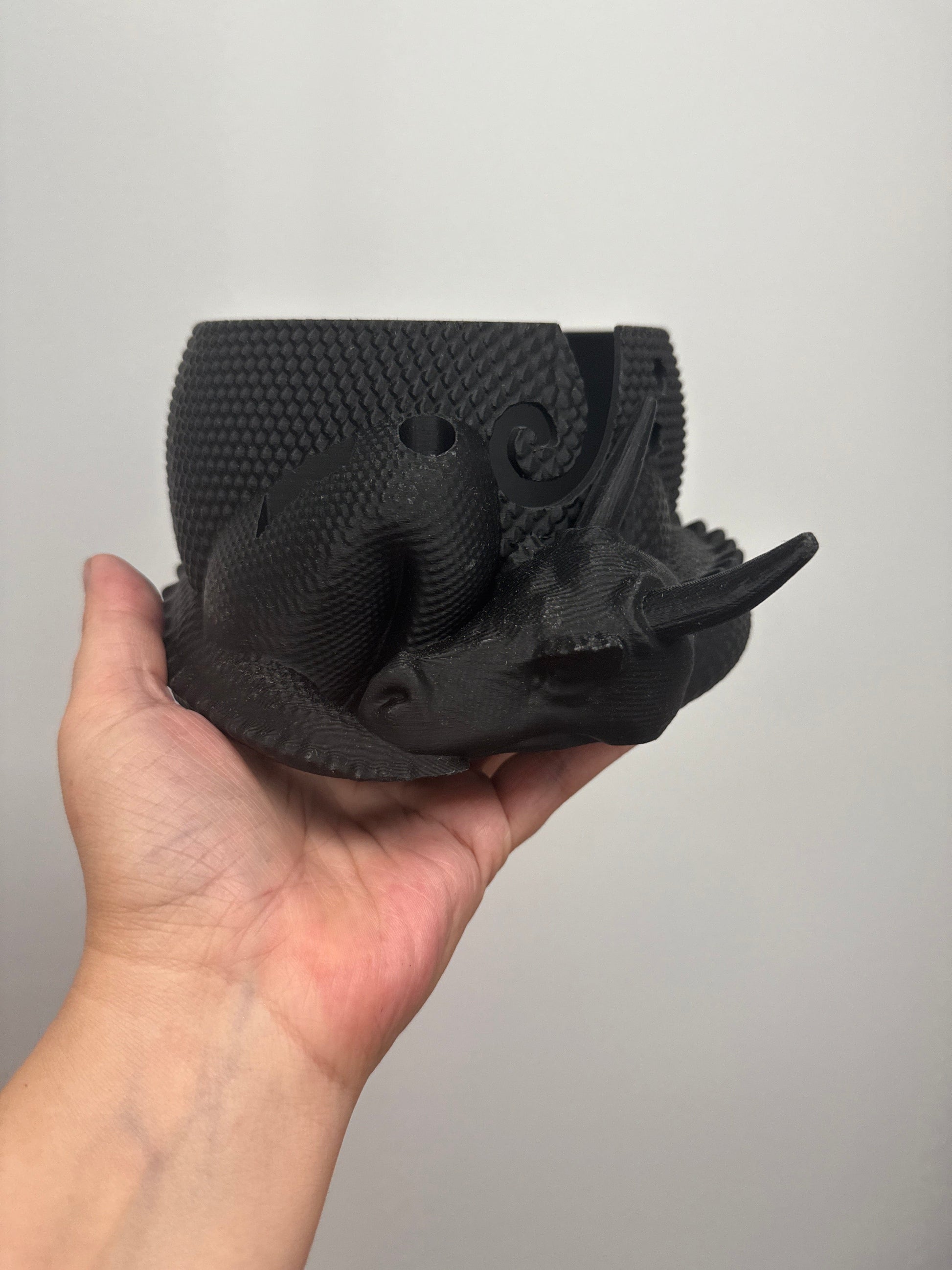Loops And Layers Black Enchanted Dragon Yarn Bowl with Convenient Tool Holes - 3D Printed Design Yarn Bowl