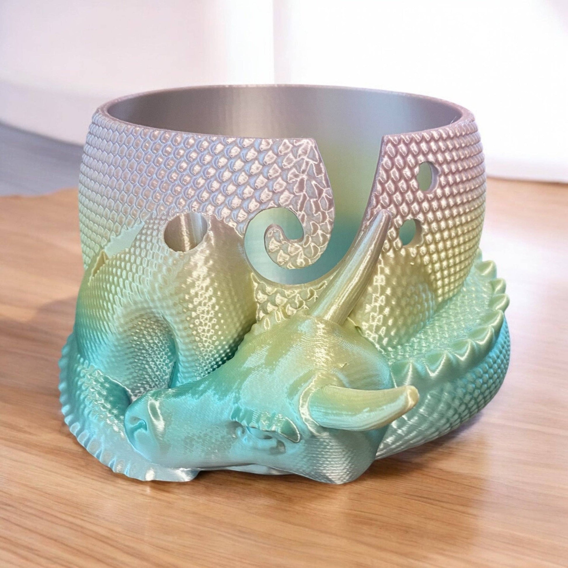 Loops And Layers Enchanted Dragon Yarn Bowl with Convenient Tool Holes - 3D Printed Design Yarn Bowl