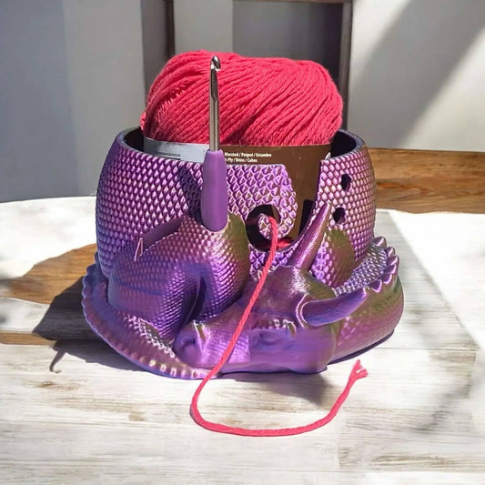 Loops And Layers Enchanted Dragon Yarn Bowl with Convenient Tool Holes - 3D Printed Design Yarn Bowl
