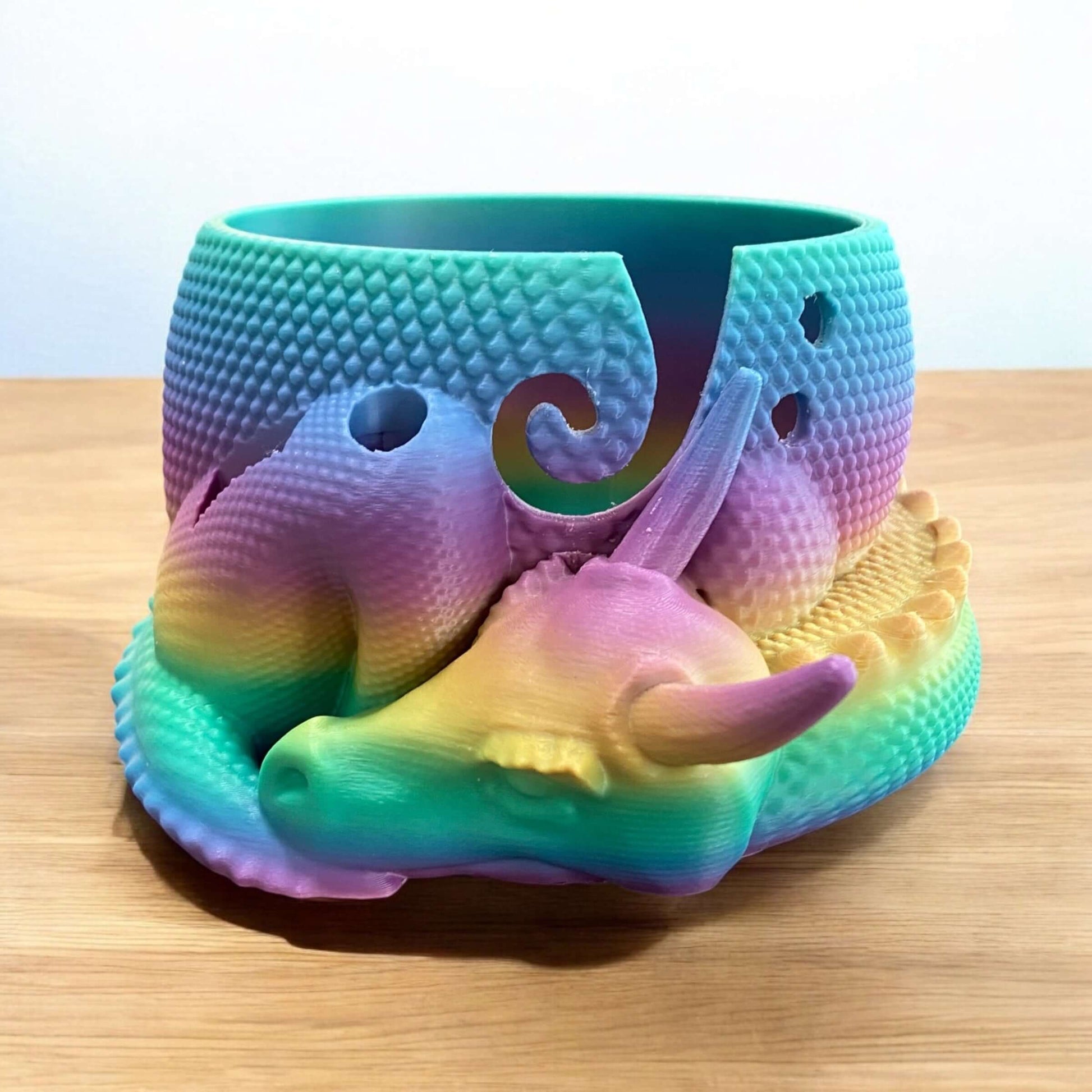 Loops And Layers Enchanted Dragon Yarn Bowl with Convenient Tool Holes - 3D Printed Design Yarn Bowl