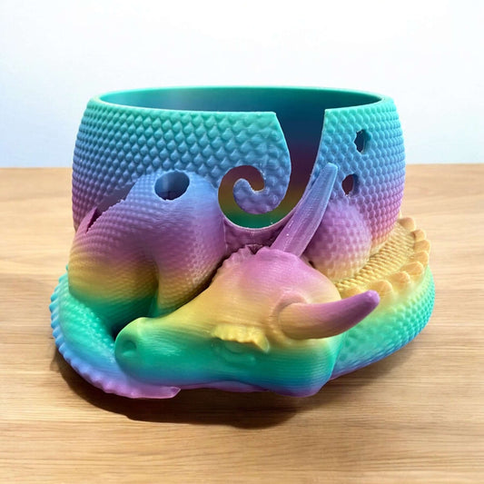 Loops And Layers Enchanted Dragon Yarn Bowl with Convenient Tool Holes - 3D Printed Design Yarn Bowl