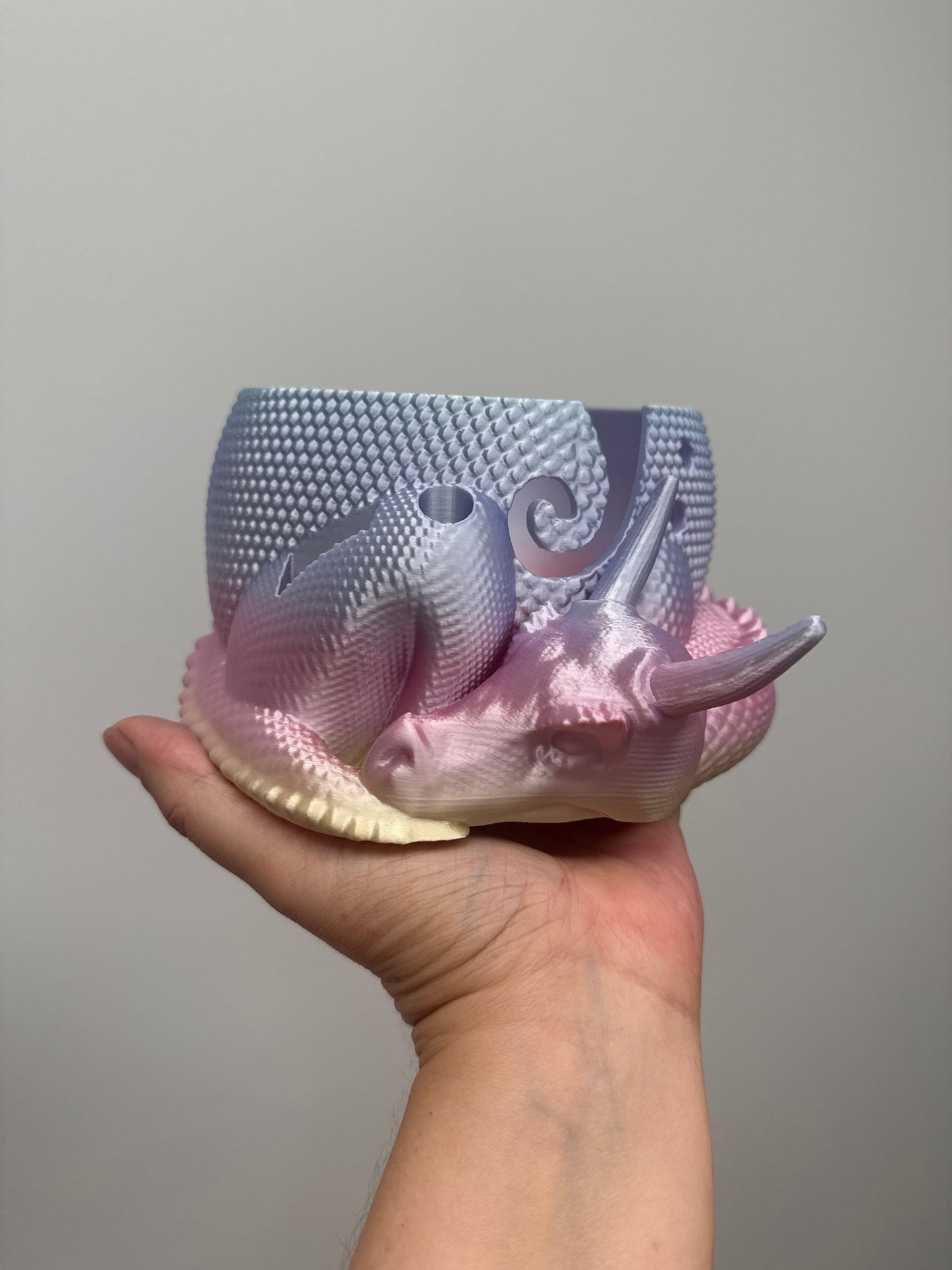 Loops And Layers Rainbow (Silk) Enchanted Dragon Yarn Bowl with Convenient Tool Holes - 3D Printed Design Yarn Bowl