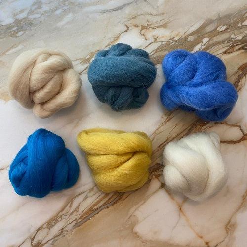 Revolution Fibers Shetland Collection | Sunshine Cove Bundle of Dyed Wool Tops | 150 Grams, 29 Micron Wool Roving