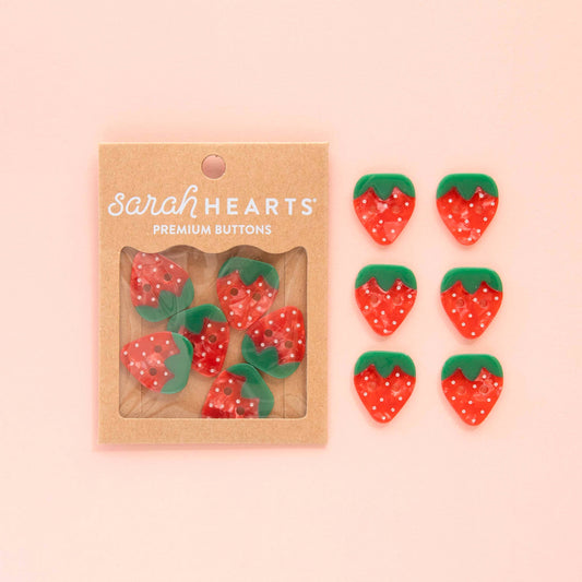 Sarah Hearts Strawberry Large 1" Buttons Button