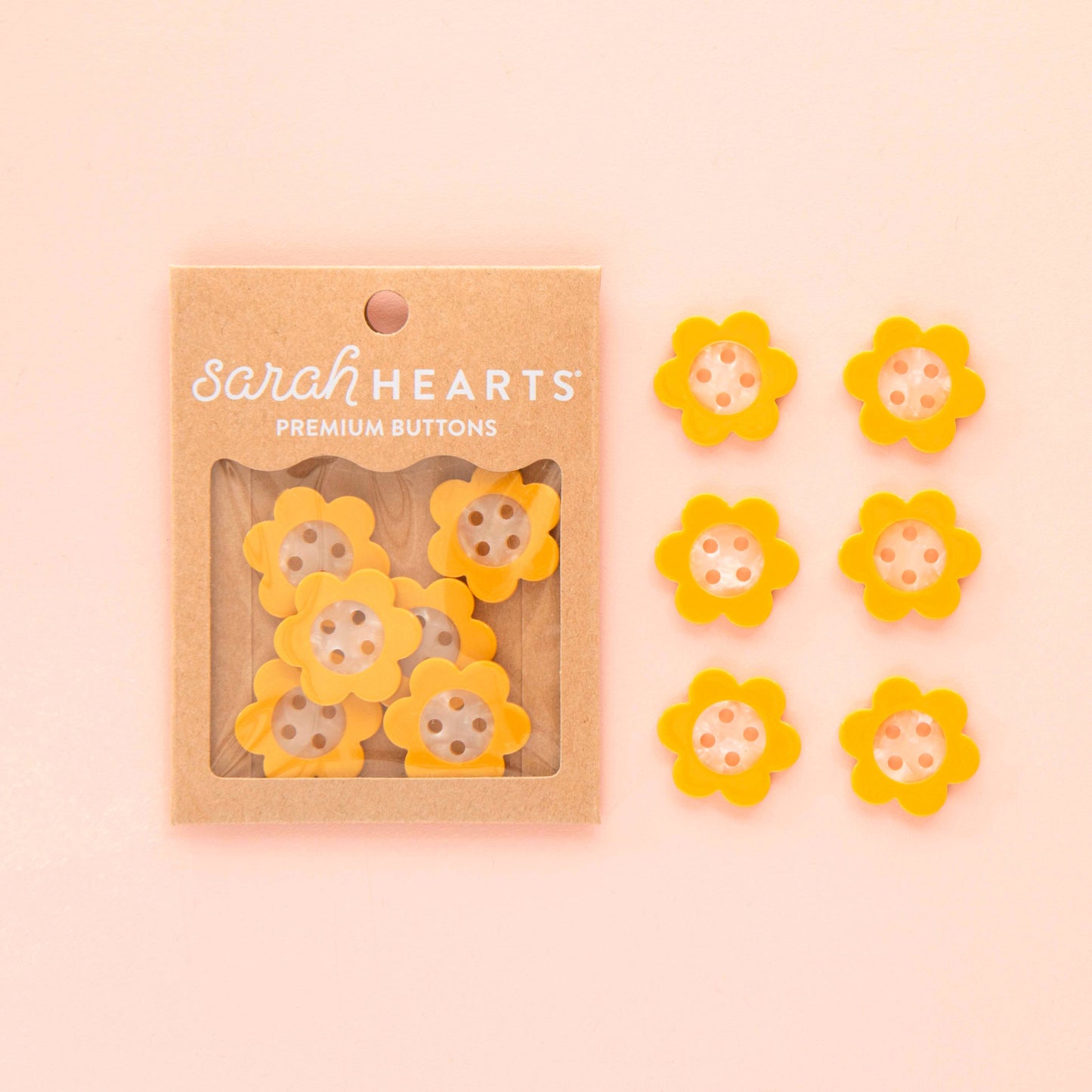 Sarah Hearts Yellow Daisy Large 1" Buttons Button