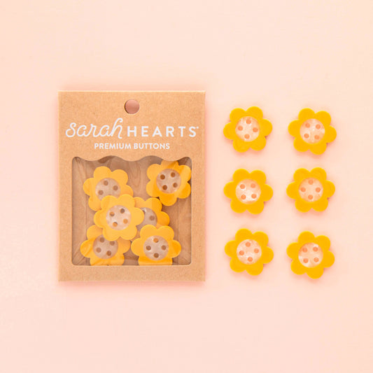 Sarah Hearts Yellow Daisy Large 1" Buttons Button