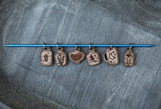 Sunrise Grove Apothecary Knitting Stitch Markers Walnut Set of 6 Stitch markers