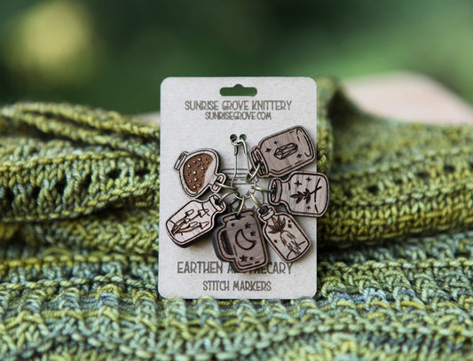 Sunrise Grove Apothecary Knitting Stitch Markers Walnut Set of 6 Stitch markers