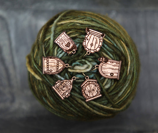 Sunrise Grove Cherry Wood Fairy & Gnome Door Stitch Markers Set of 6 Stitch markers