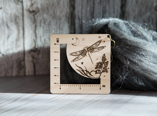 Sunrise Grove Dragonfly Moon Gauge Ruler in Maple & Bronze for Fiber Arts