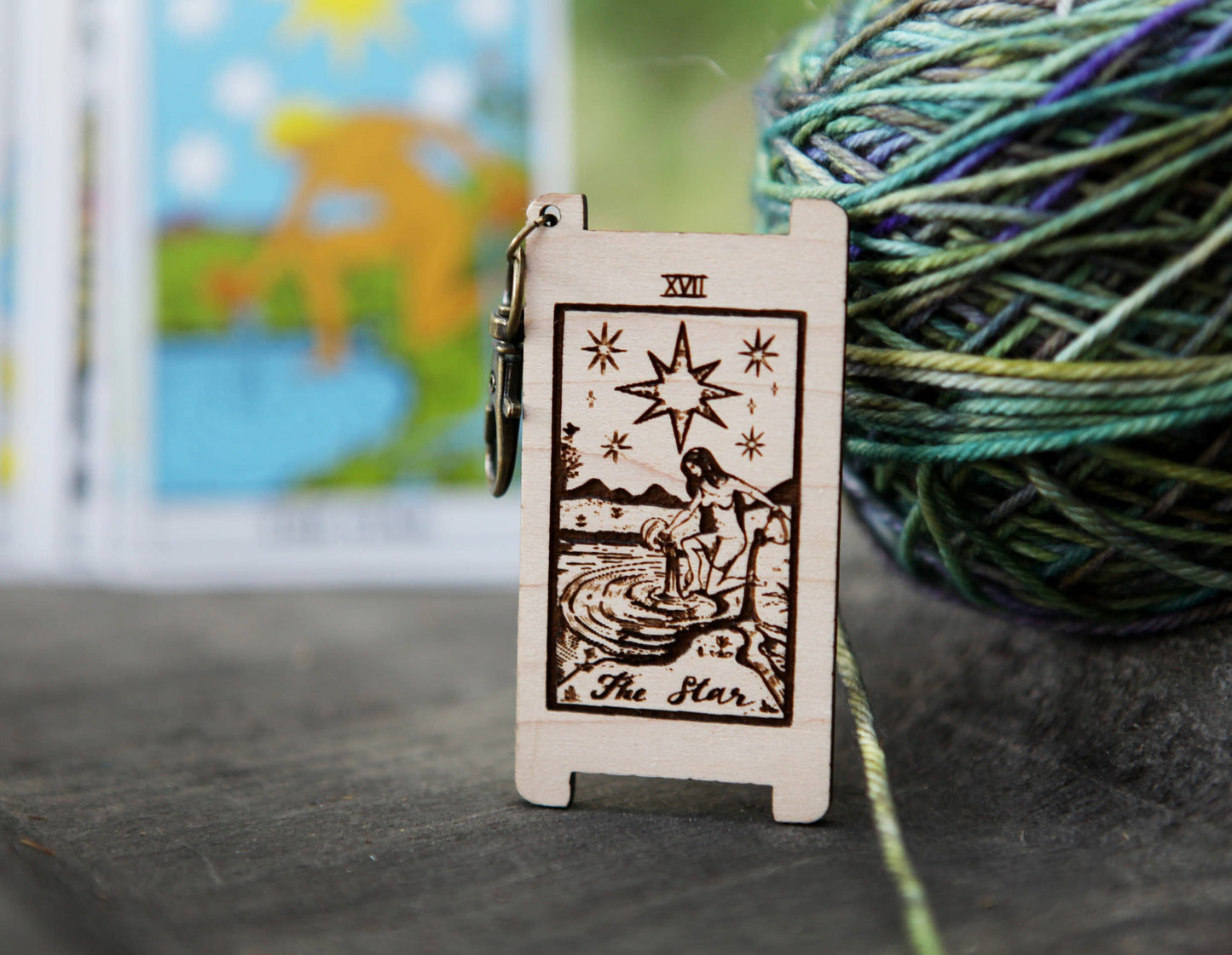Sunrise Grove Star Tarot Card WPI Ruler for Yarn Gauge - Maple Wood Gauge Rulers