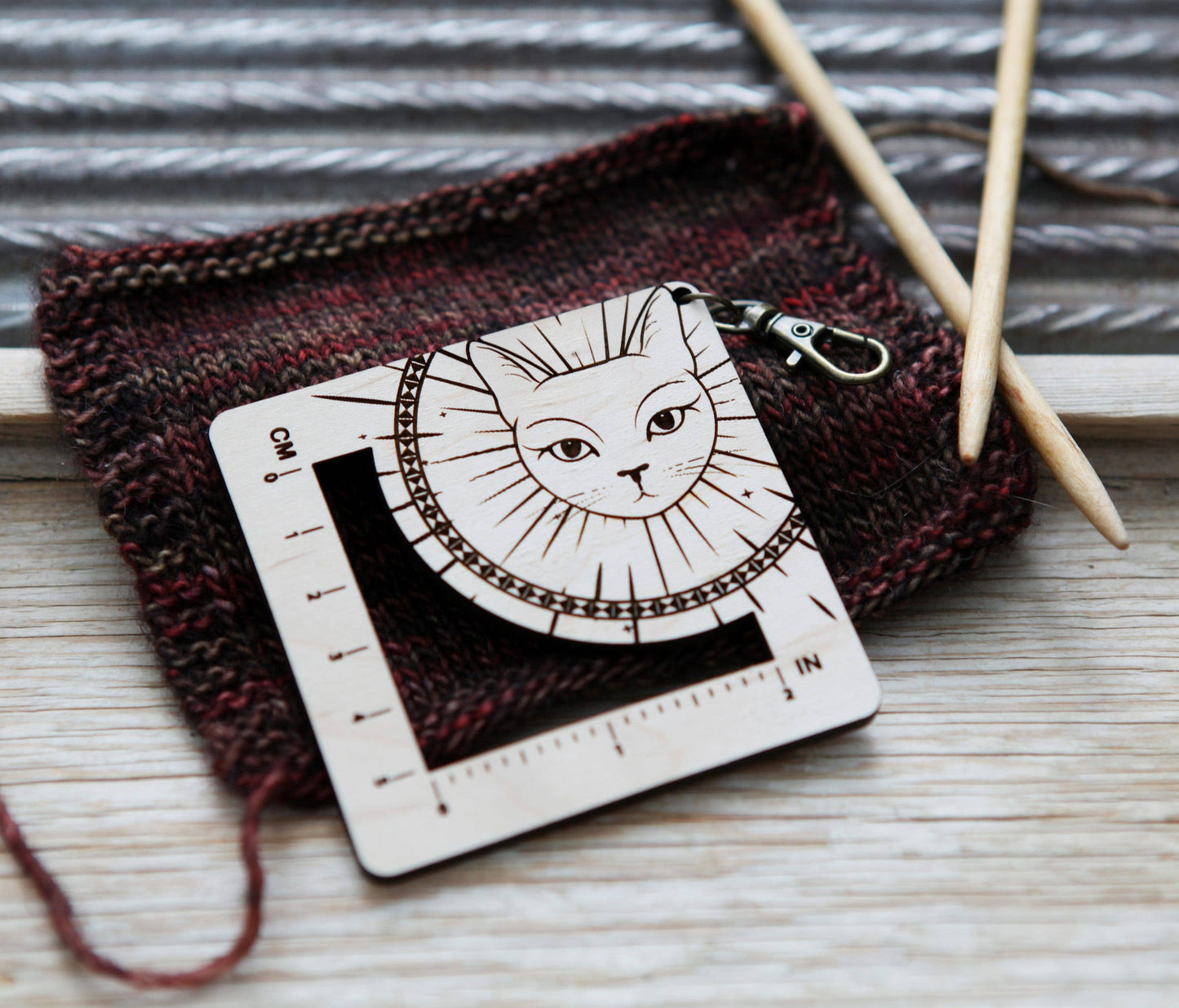 Sunrise Grove Witchy Cat Gauge Swatch Ruler for Knitting & Crochet Gauge Rulers