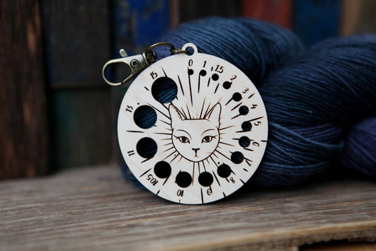 Sunrise Grove Witchy Cat Knitting Needle Gauge Maple with Bronze Clasp Notions and Tools