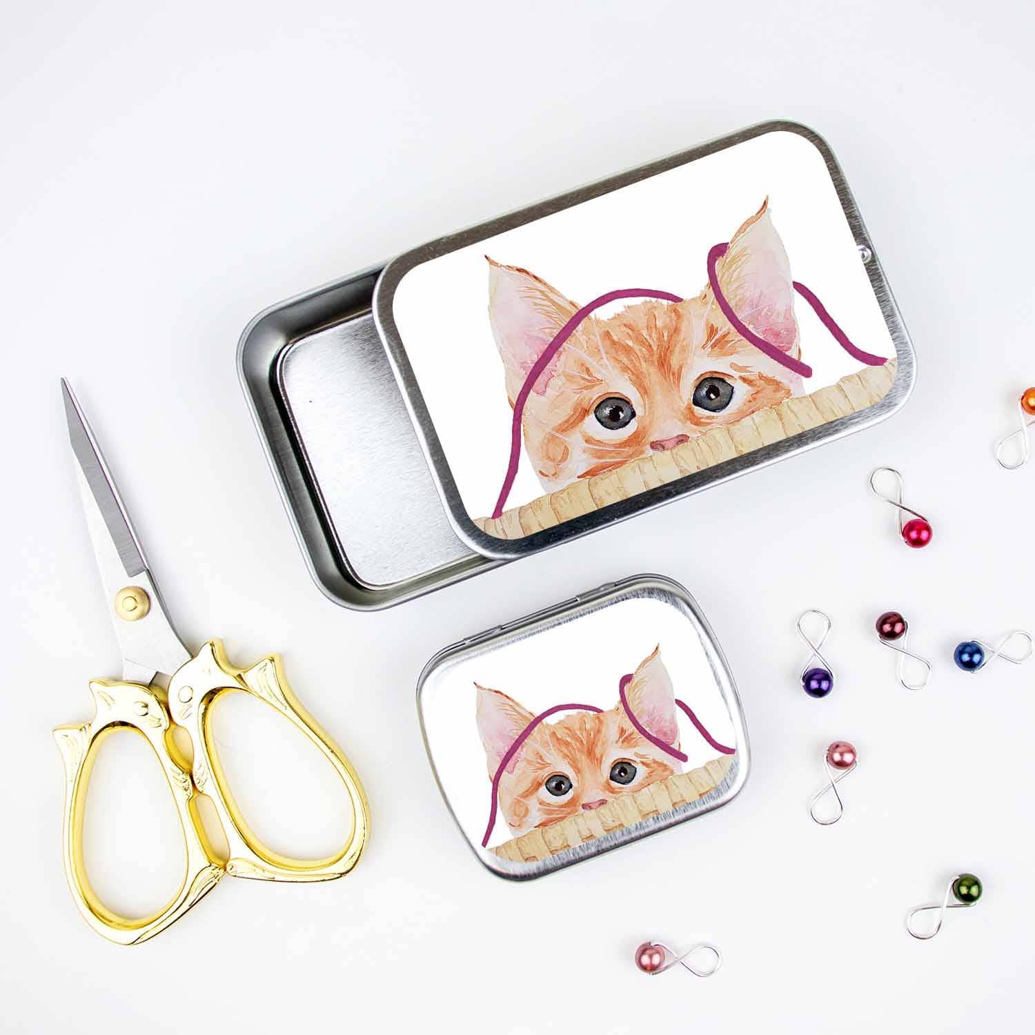 Twice Sheared Sheep Kitten Stitch Marker Storage Tin Notion Tins
