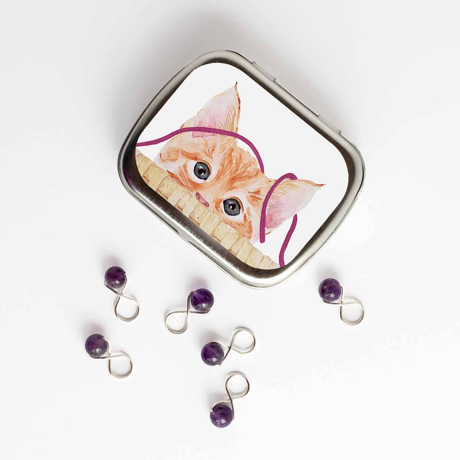 Twice Sheared Sheep Kitten Stitch Marker Storage Tin Notion Tins