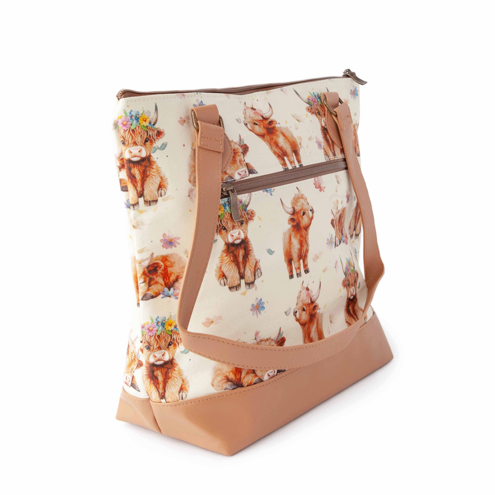 Twice Sheared Sheep Maisy Highland Cow Mega Trinity Bag – Large Zippered Knitting Project Bag Tote Bags