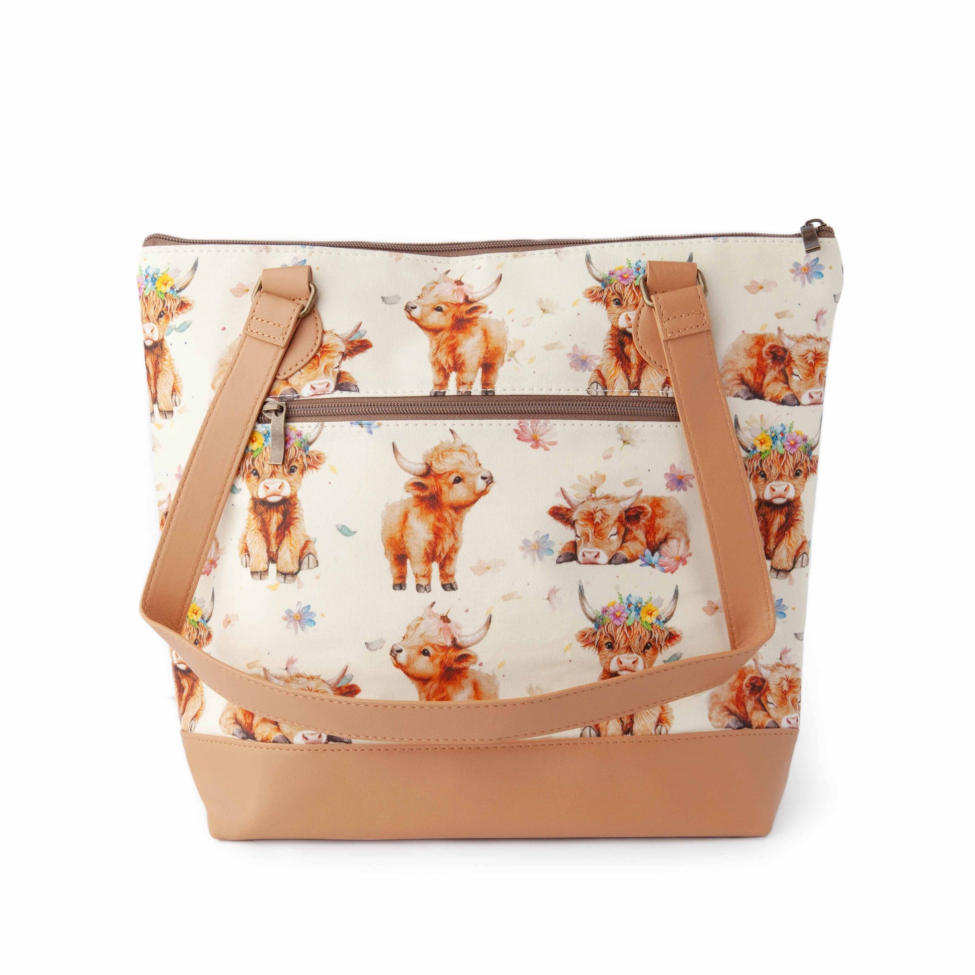 Twice Sheared Sheep Maisy Highland Cow Mega Trinity Bag – Large Zippered Knitting Project Bag Tote Bags
