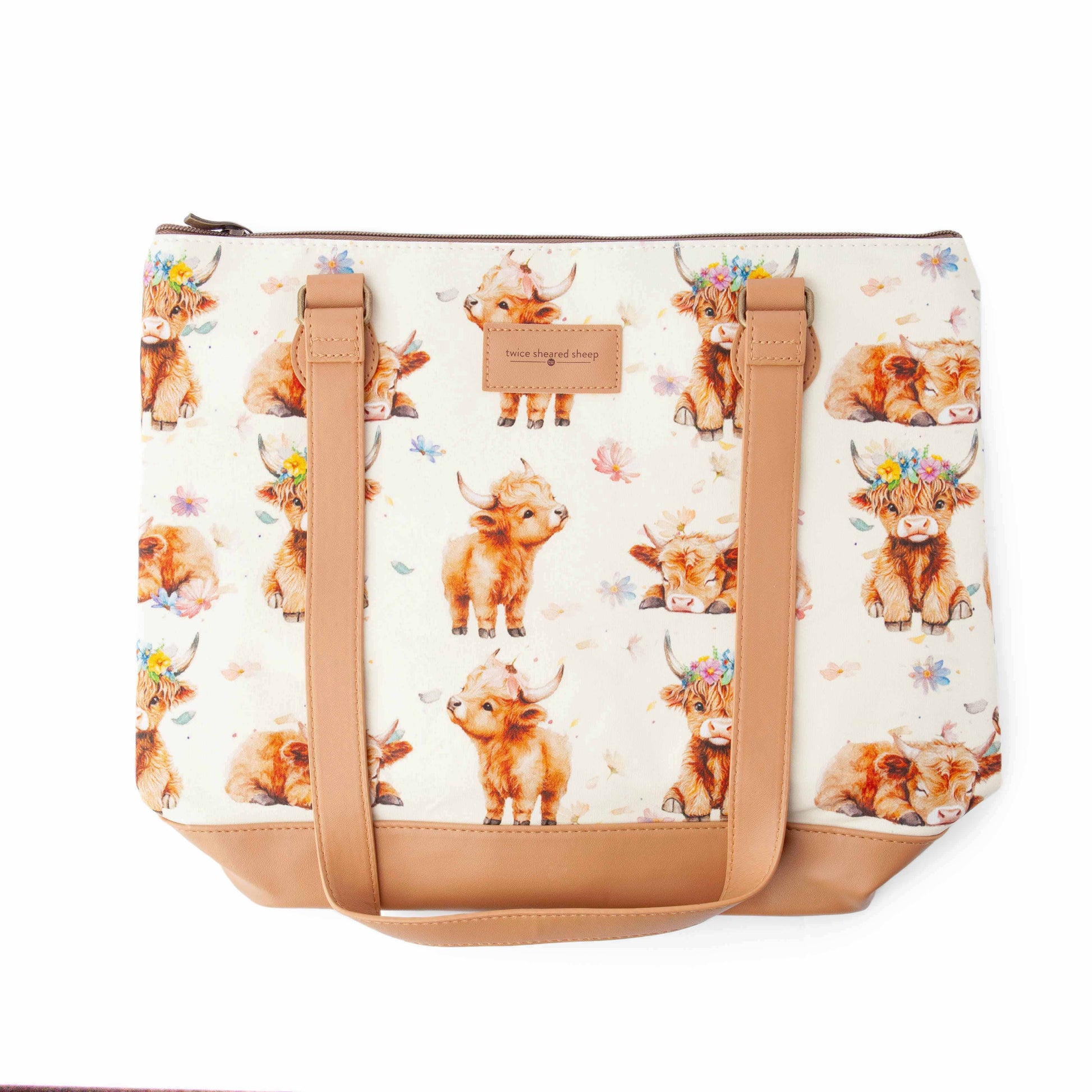 Twice Sheared Sheep Maisy Highland Cow Mega Trinity Bag – Large Zippered Knitting Project Bag Tote Bags