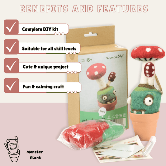 Woolbuddy DIY Needle Felting Monster Kit – Mushroom