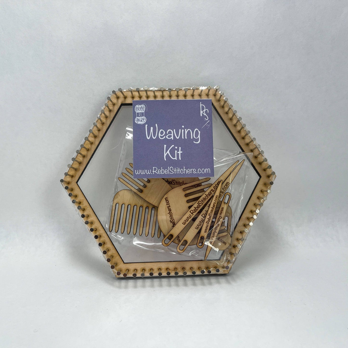 Art by Erica H & Rebel Stitchers Handmade Hexagon Pin Loom Kit - 6 inch Loom