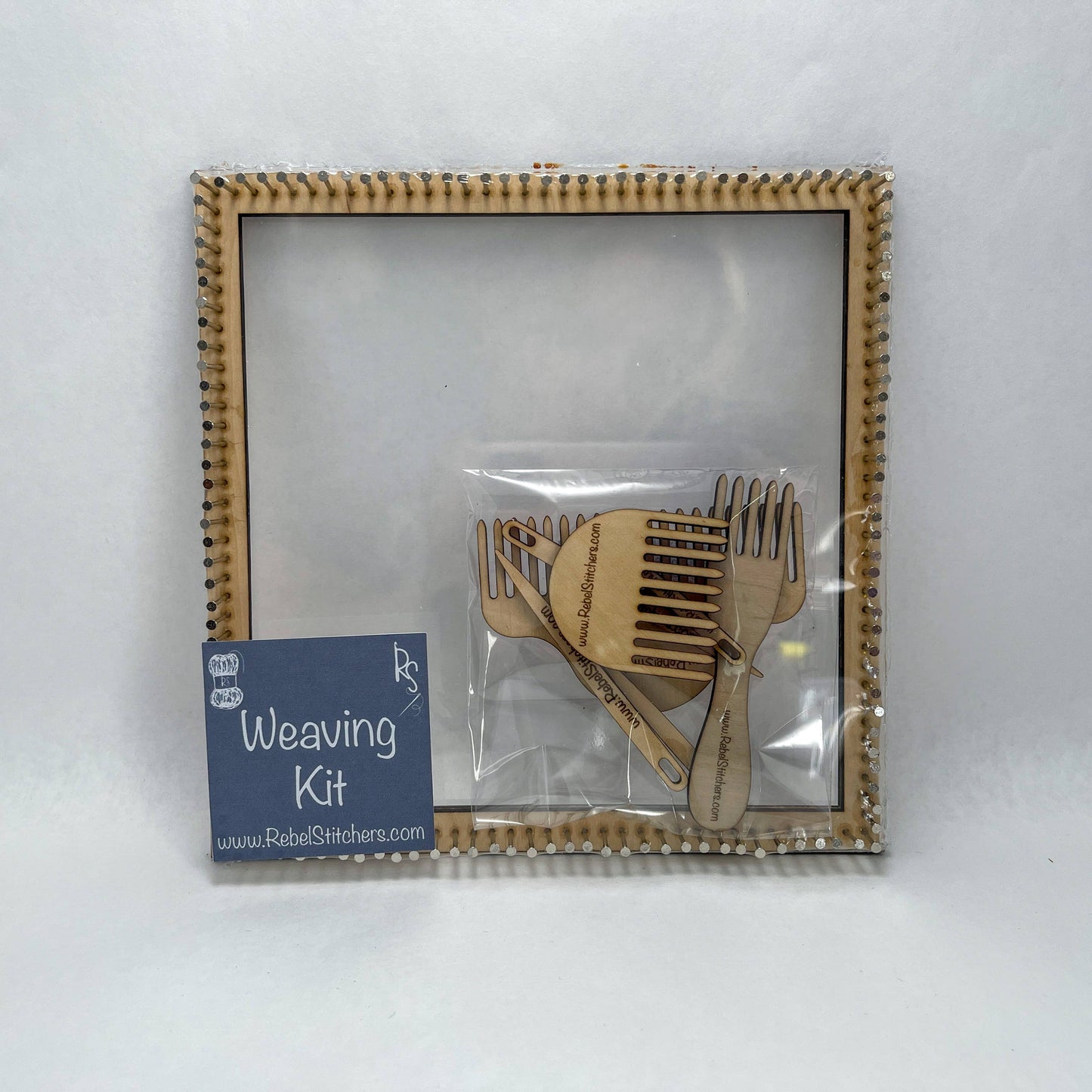 Art by Erica H & Rebel Stitchers Small Handmade Square Pin Loom Kit - Compact, Portable Loom Loom