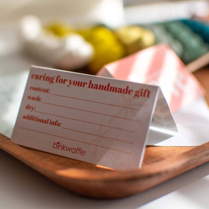 binkwaffle "Made with Love"  Care Instruction Cards Tags and Cards