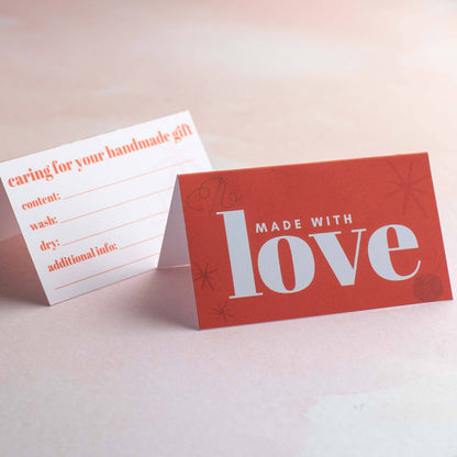 binkwaffle "Made with Love"  Care Instruction Cards Tags and Cards