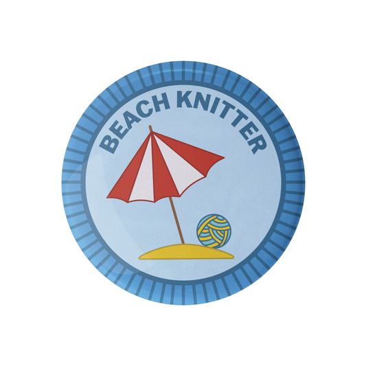 Camp Stitchwood Beach Knitter Knitting Merit Badge Pin