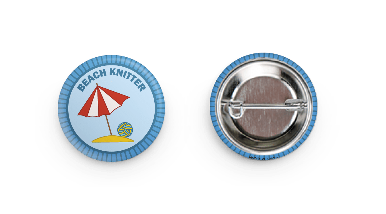 Camp Stitchwood Beach Knitter Knitting Merit Badge Pin