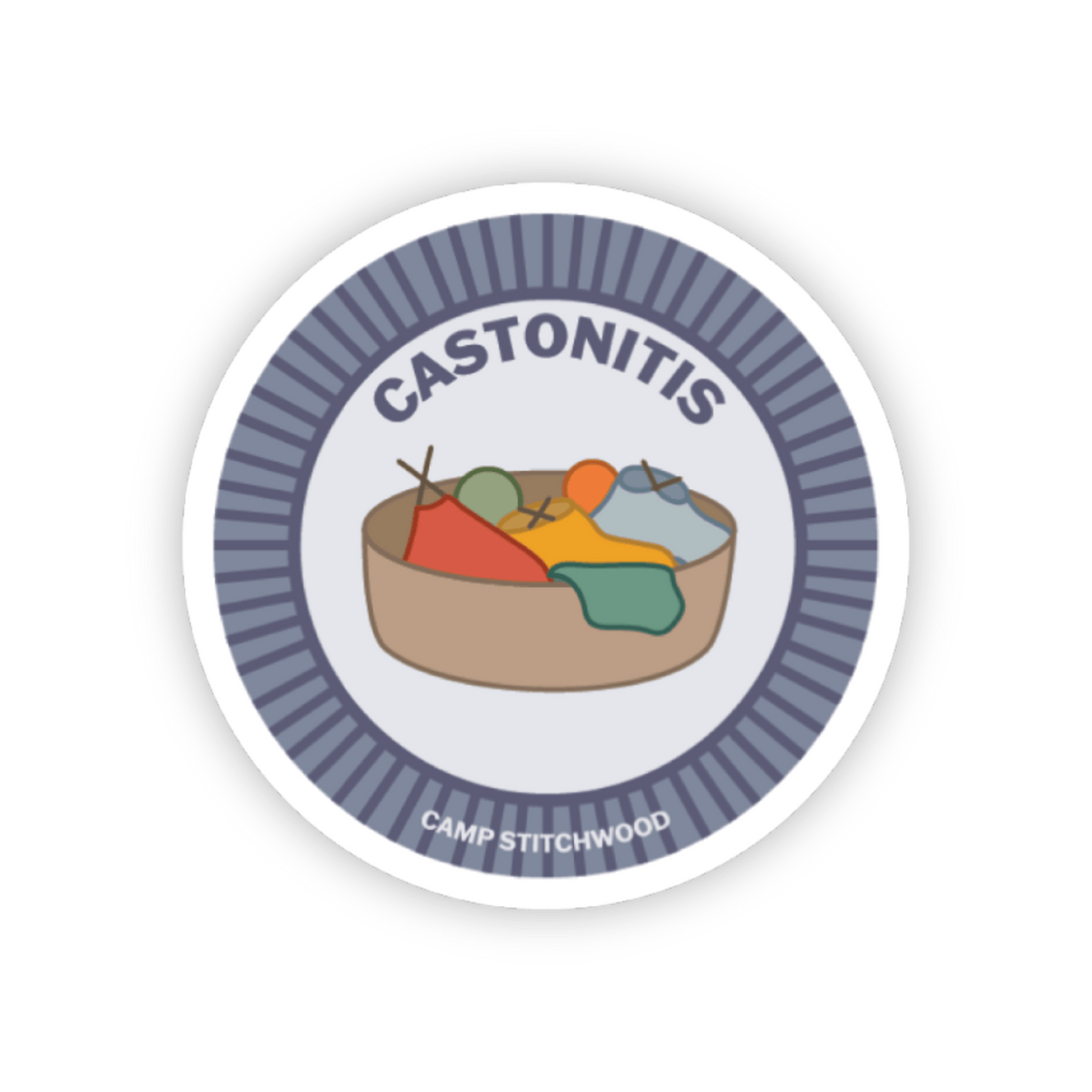 Camp Stitchwood Castonitis Badge Sticker Sticker