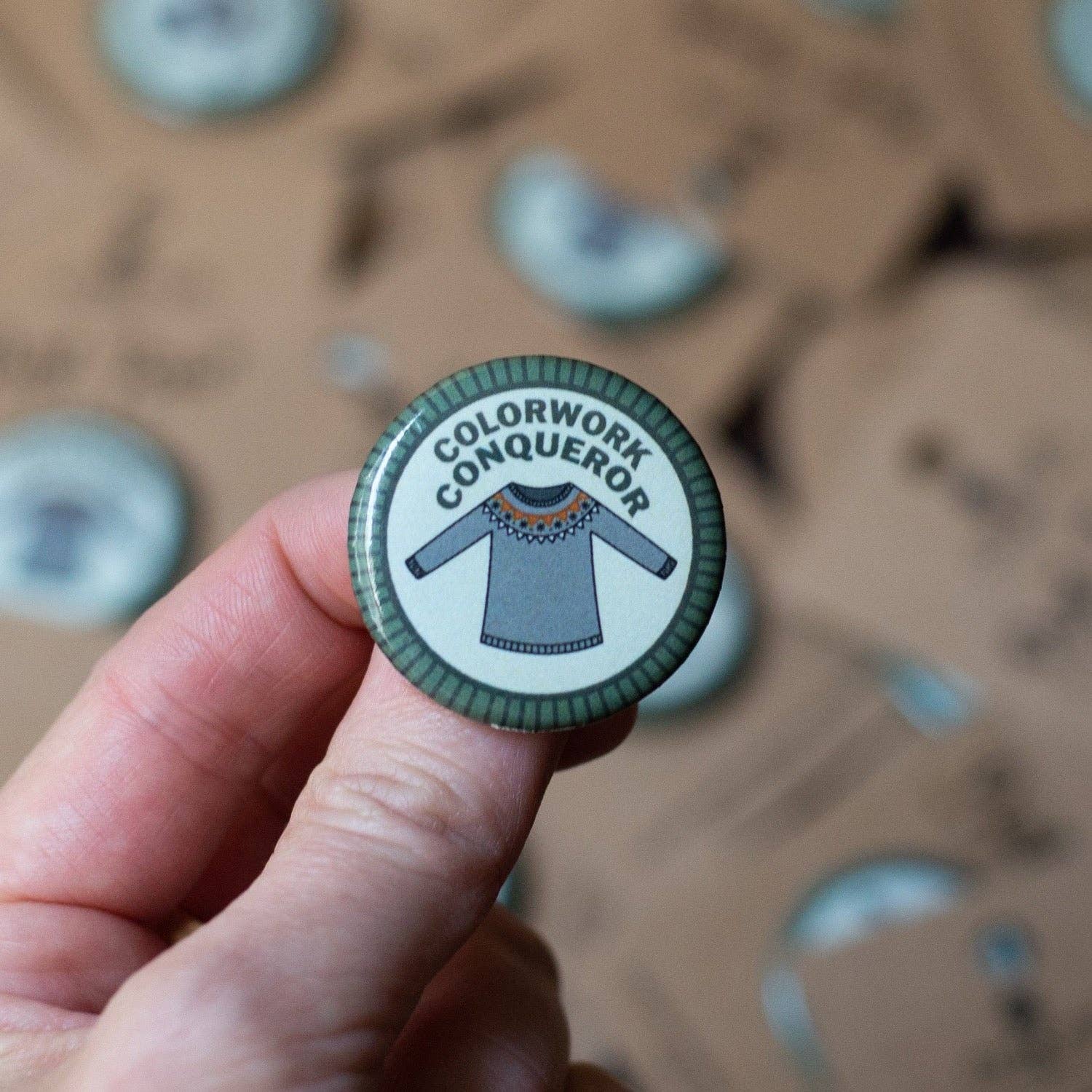 Camp Stitchwood Colorwork Conqueror Knitting Merit Badge Pin