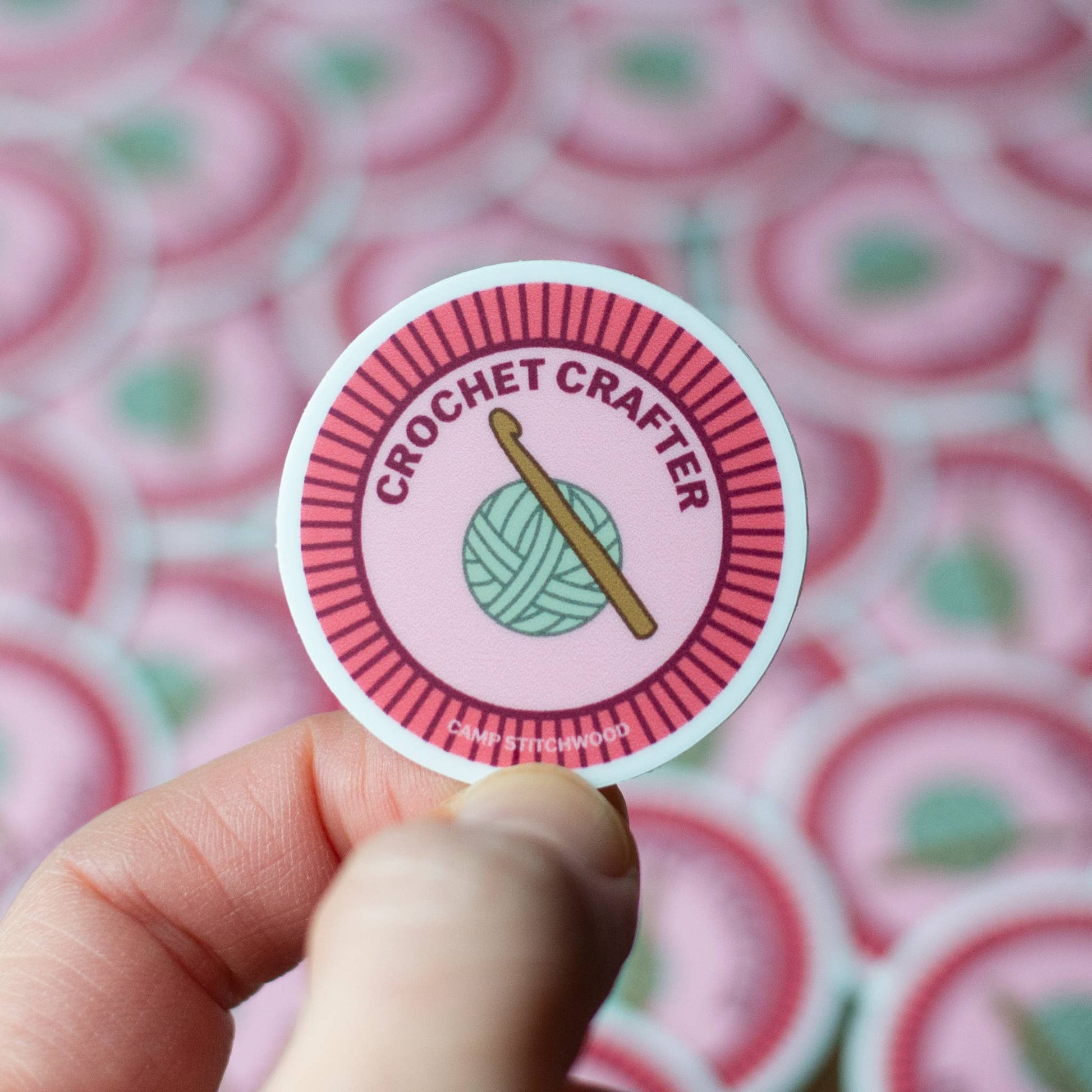 Camp Stitchwood Crochet Crafter Badge Sticker Sticker