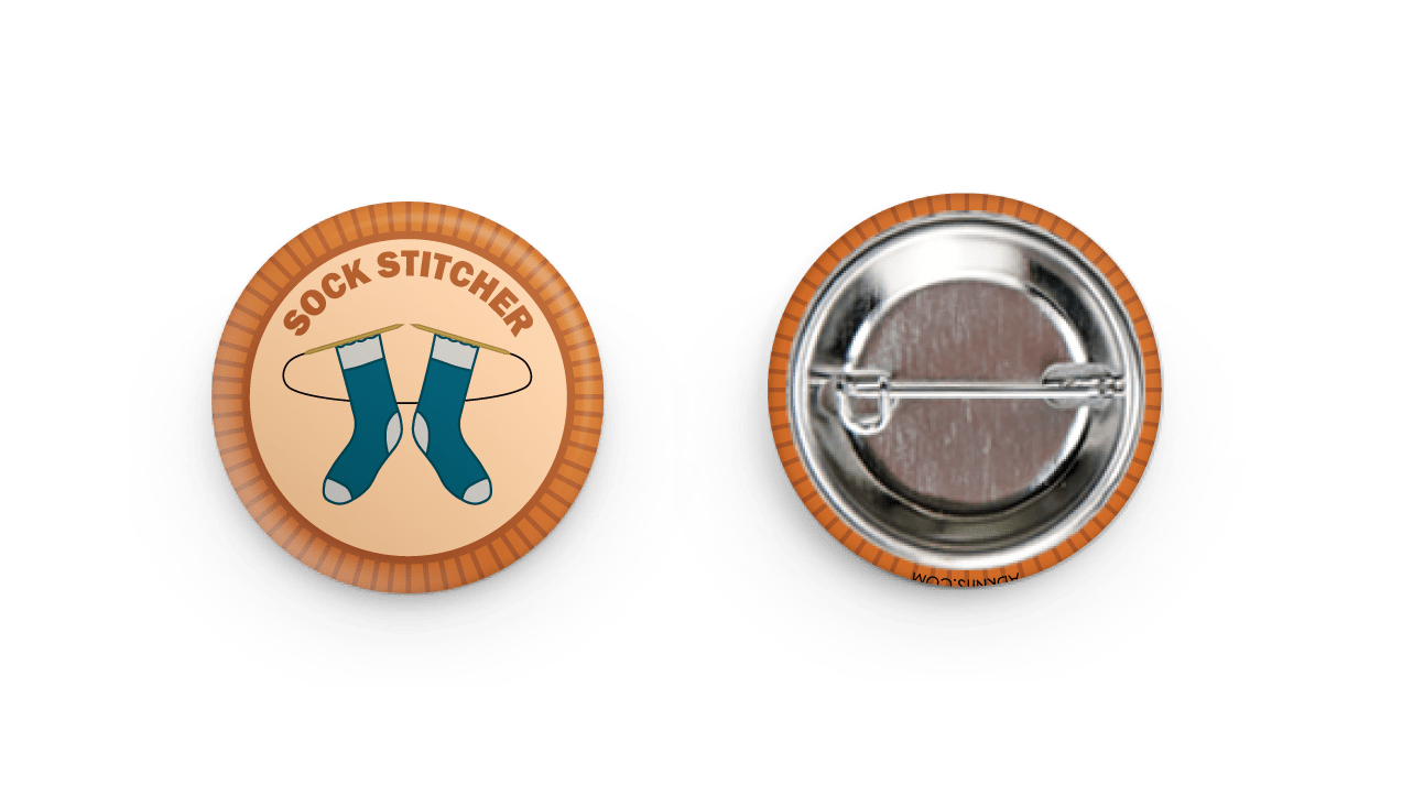 Camp Stitchwood Sock Stitcher Knitting Merit Badge Pin
