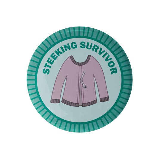 Camp Stitchwood Steeking Survivor Knitting Merit Badge Pin