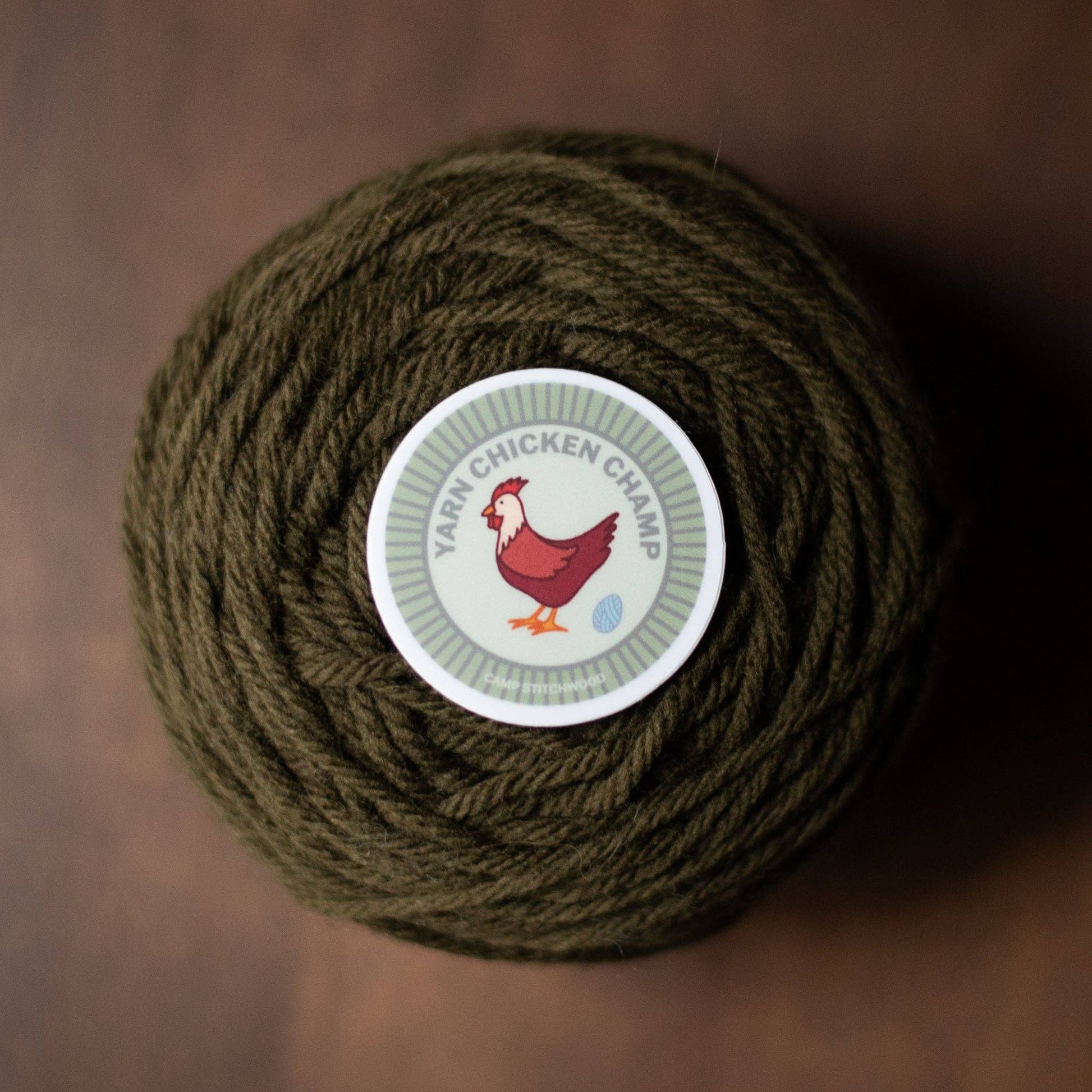 Camp Stitchwood Yarn Chicken Badge Sticker Sticker