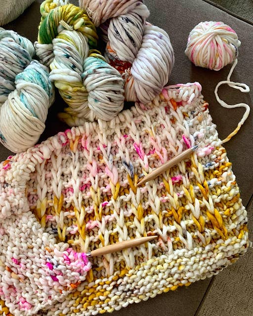 Cape May Fiber Waffle Stitch Faded Throw Kit Yarn