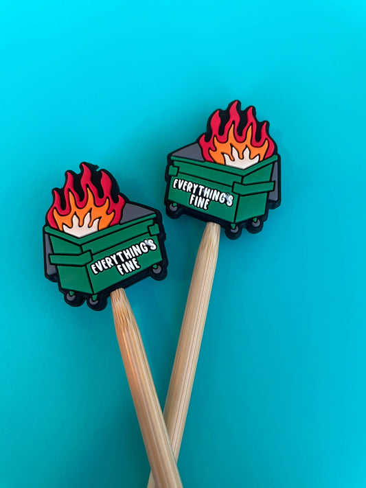 Comma Craft Co Dumpster Fire Everything's Fine Garbage Gift for Knitters Point Protectors