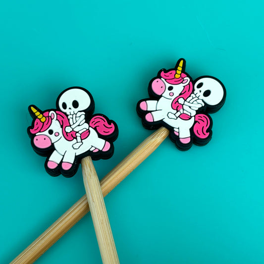 Comma Craft Co Knitting Needle Protectors Skeleton on a Unicorn Funny Gifts Point Protectors