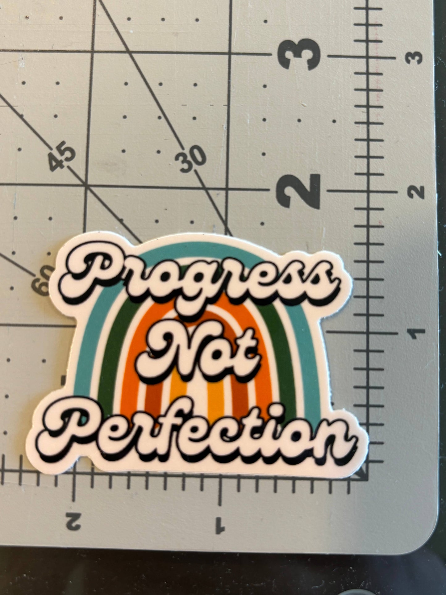 Comma Craft Co Progress Not Perfection Rainbow Vinyl Sticker Sticker