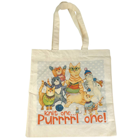 Emma Ball Ltd Knit One, Purrrrrl One - Cotton Canvas Bag