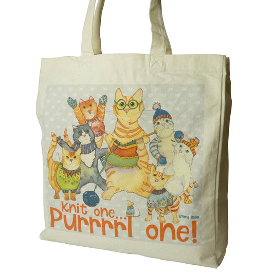 Emma Ball Ltd Knit One, Purrrrrl One - Cotton Canvas Bag
