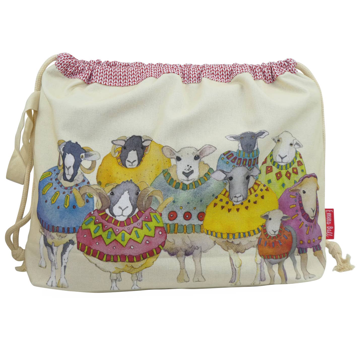 Emma Ball Ltd Sheep In Sweaters II Drawstring Bag