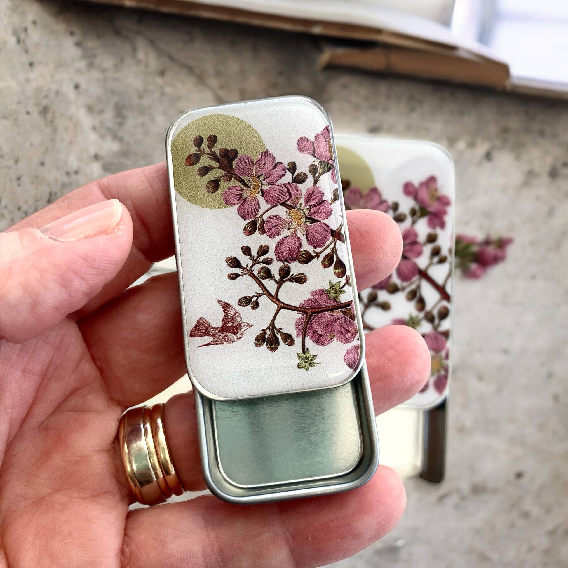 Firefly Notes Cherry Blossom & Swallow Notions tin Notion Tins