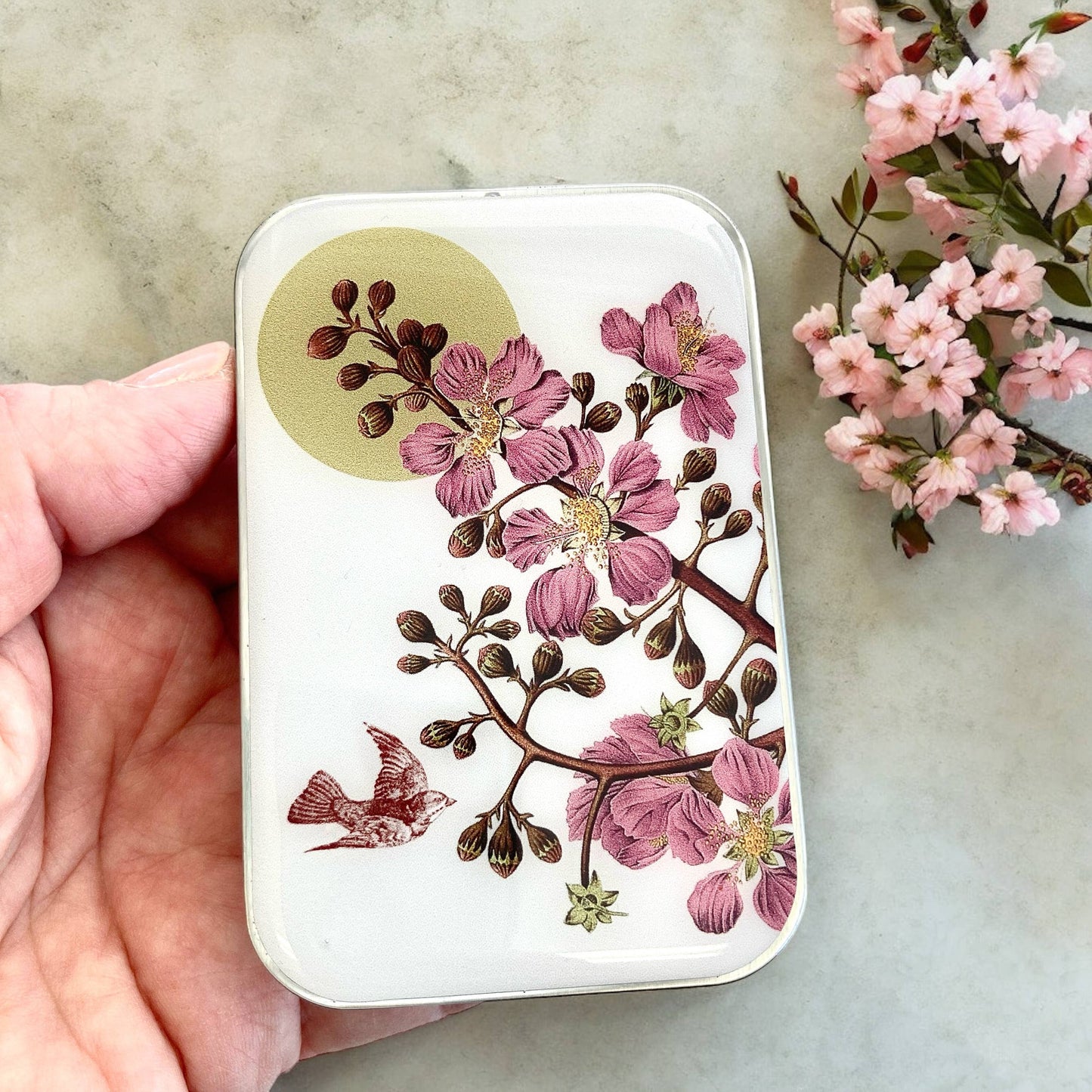 Firefly Notes Large Cherry Blossom & Swallow Notions tin Notion Tins