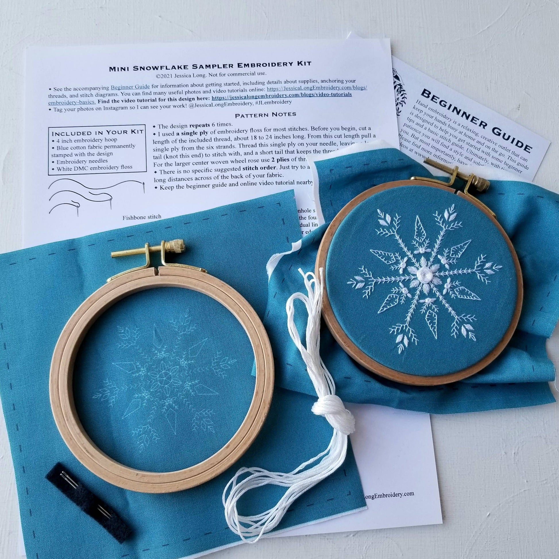 Jessica Long Embroidery Mini Snowflake Sampler Handmade Ornament Kit Embroidery Kit