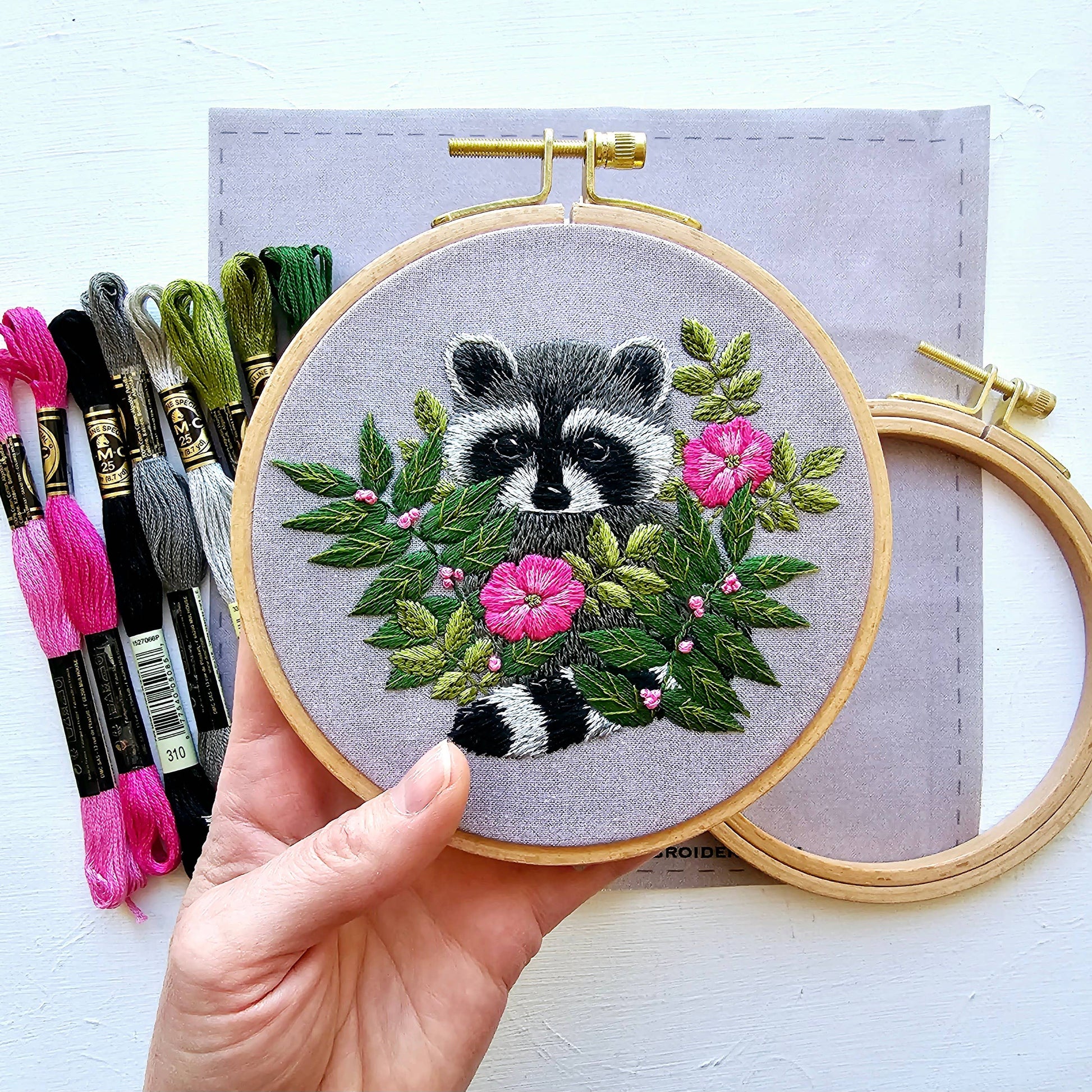 Jessica Long Embroidery Raccoon hand embroidery kit Embroidery Kit